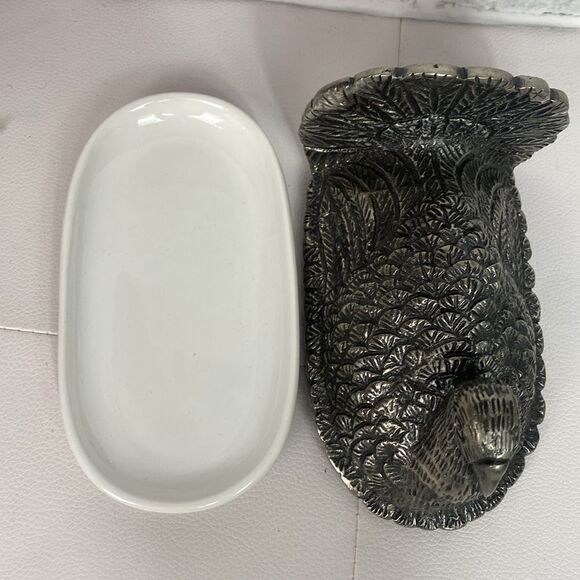 Pottery Barn Pewter Turkey Ceramic Butter Dish - Picture 6 of 8